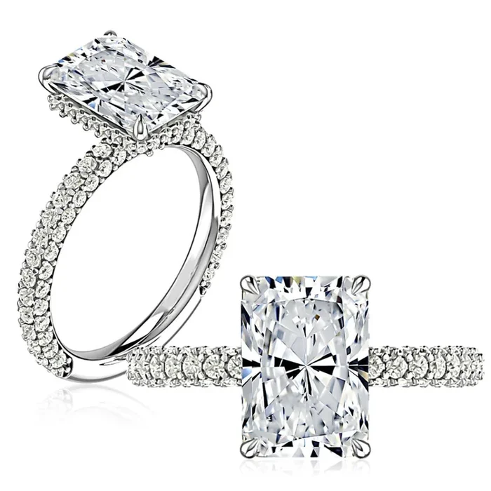 A. Jaffe 14k Gold Radiant Center Diamond Engagement Ring With Hidden Halo and Side Stones