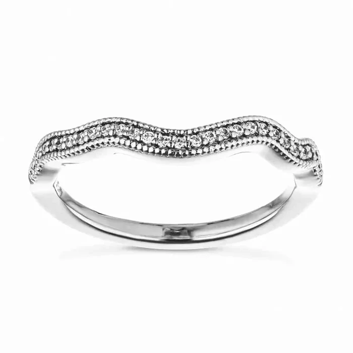 Addilyn 1/8 ctw Round Lab Grown Diamond Milgrain Channel Curved Band