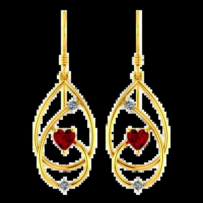 American Diamond Studded Oval Shaped 14k Gold Earring With A Heart Pendant