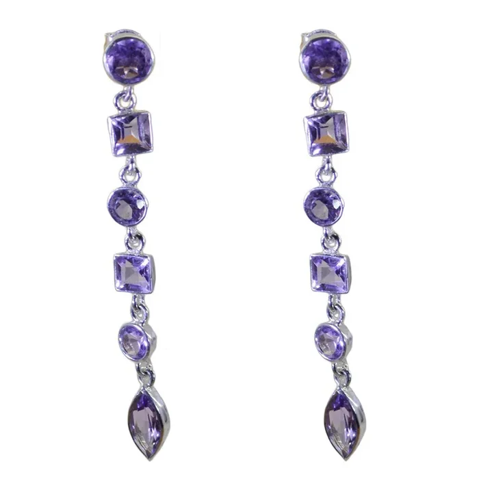Amethyst African Hana multiple Dangle Purple 92.5 Silver Earring