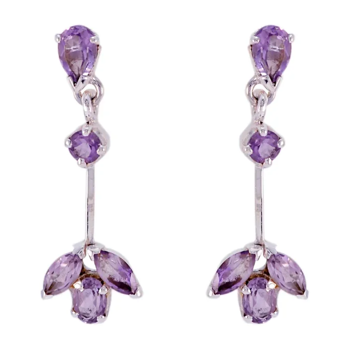 Amethyst African Riley multiple Stud Purple Silver Earring