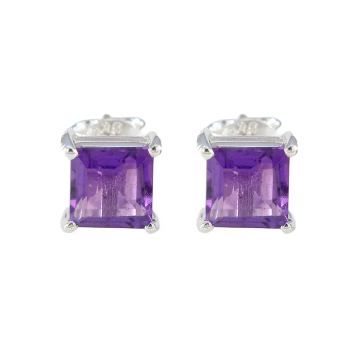 Amethyst American Aiko Solitaire Stud Purple Silver Earring