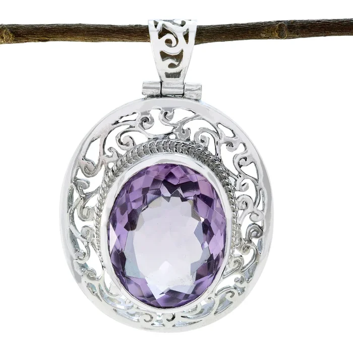 Amethyst Chunky German Sterling Silver Solitaire Nova Geometric Purple Pendant Jewellery