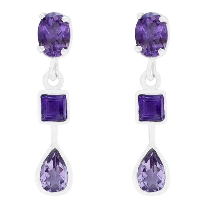 Amethyst French Leah multiple Stud Purple 92.5 Silver Earring