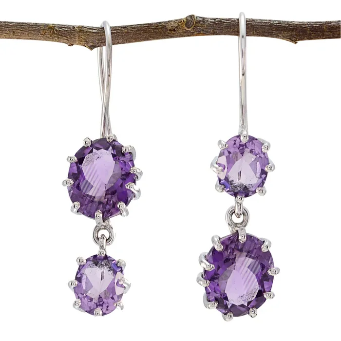 Amethyst French Wen multiple Dangle Purple Sterling Silver Earring