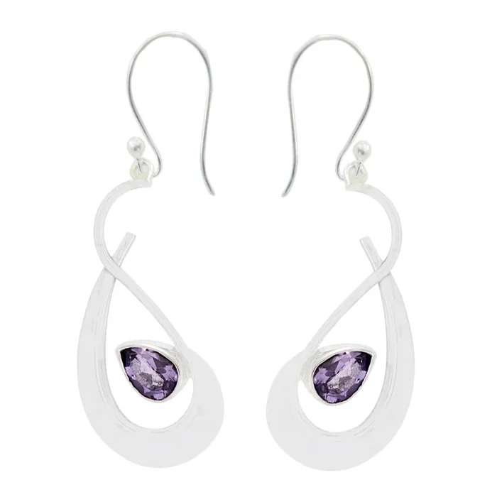Amethyst German Clara Solitaire Dangle Purple Silver Earring