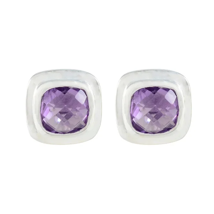 Amethyst German Sofía Solitaire Stud Purple 925 Sterling Silver Earring