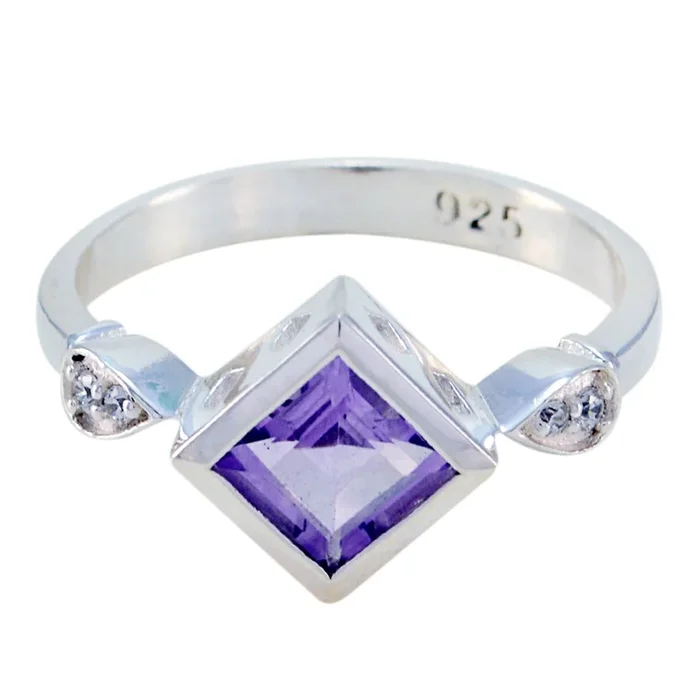 Amethyst Halo Indian 92.5 Silver Purple Gemstone Featherlight Artisan Ring Jewellery