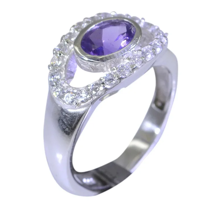 Amethyst Halo Korean 925 Sterling Silver Purple Gemstone Whisper-thin Feminine Ring Jewellery