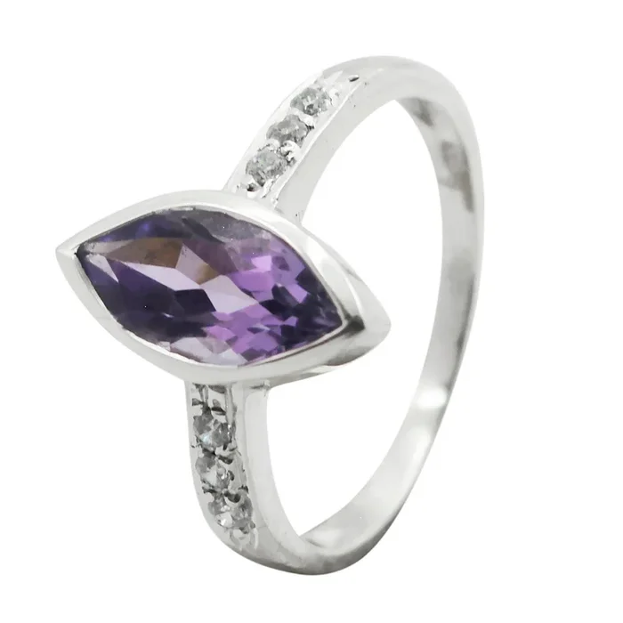 Amethyst Halo Korean Sterling Silver Purple Gemstone Delicate Contemporary Ring Jewellery