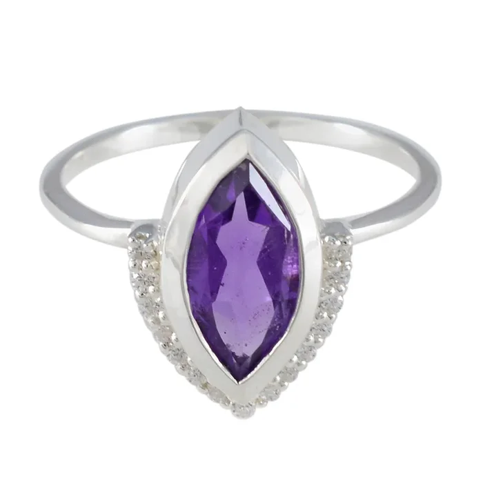 Amethyst Halo Turkish 92.5 Silver Purple Gemstones Whisper-thin Fairytale Ring Jewelry