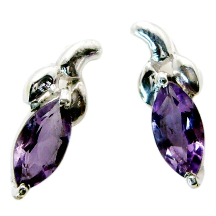 Amethyst Italian Chen Solitaire Stud Purple Silver Earring