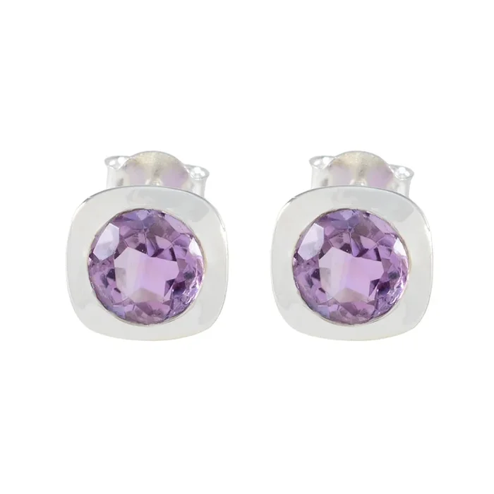 Amethyst Italian Elena Solitaire Stud Purple Silver Earring