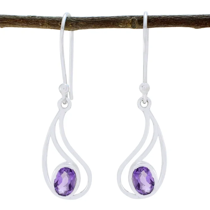 Amethyst Italian Lucy Solitaire Dangle Purple Silver Earring