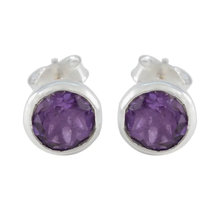 Amethyst Japanese Mei Solitaire Stud Purple 92.5 Silver Earring
