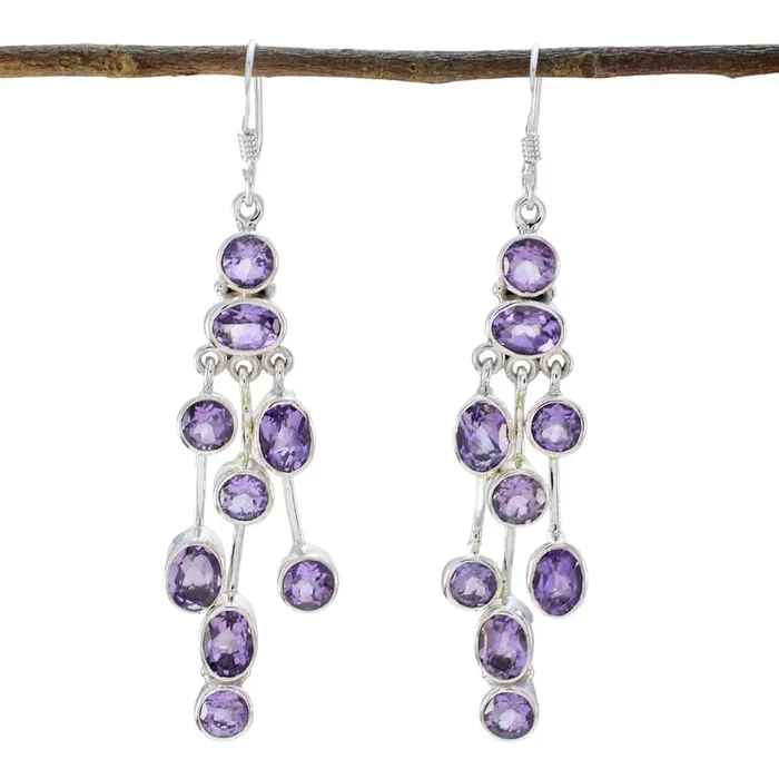 Amethyst Mexican Victoria multiple Dangle Purple Sterling Silver Earring