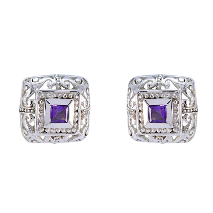 Amethyst Moroccan Ji-eun Solitaire Stud Purple Sterling Silver Earring