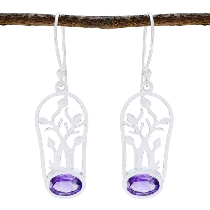 Amethyst Moroccan Olivia Solitaire Dangle Purple 92.5 Silver Earring