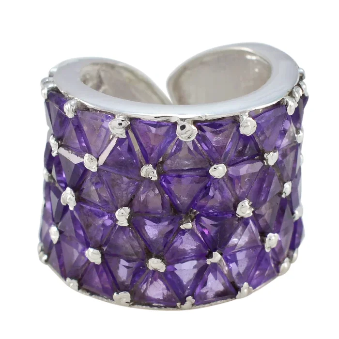 Amethyst multiple French 925 Silver Purple Gemstones Statement Heritage Ring Jewelry