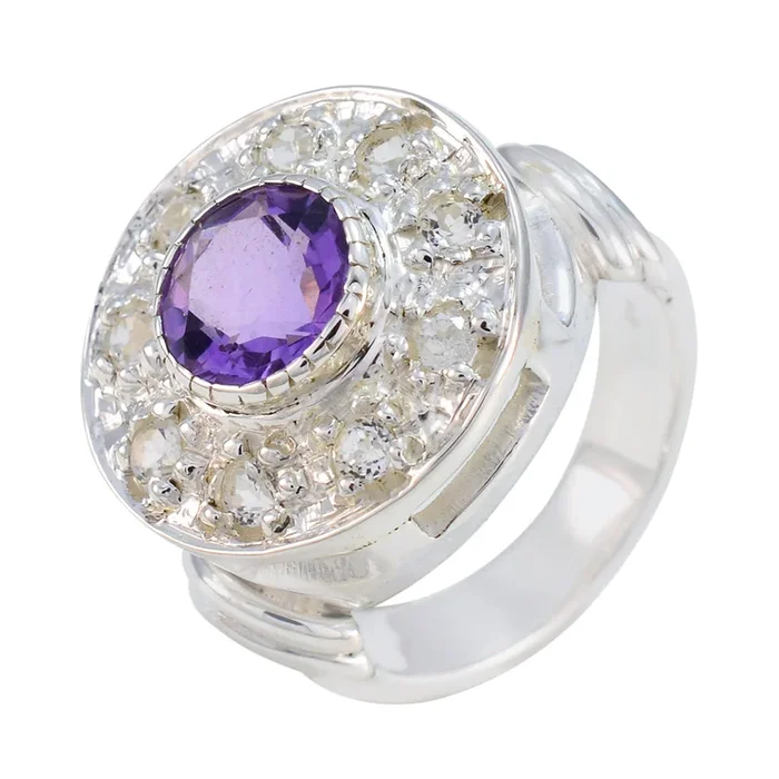 Amethyst multiple Indian 92.5 Silver Purple Gemstone Essential Trendy Ring Jewelry