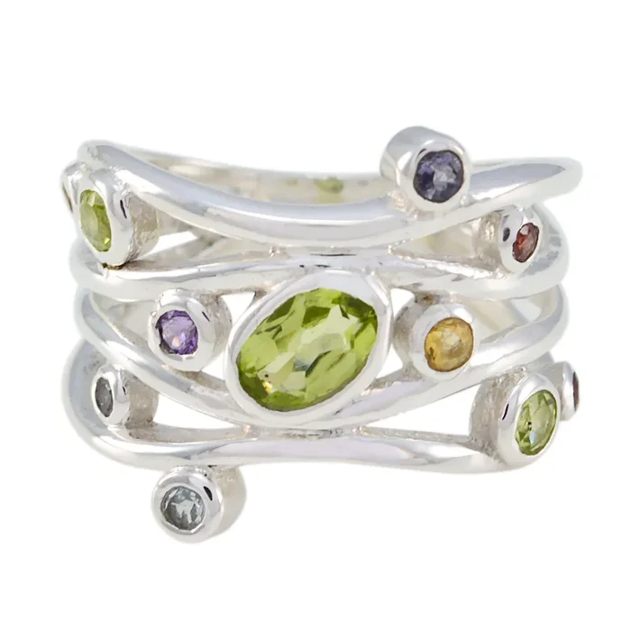 Amethyst multiple Indian Sterling Silver Purple Gemstones Mid-weight Romantic Ring Jewellery