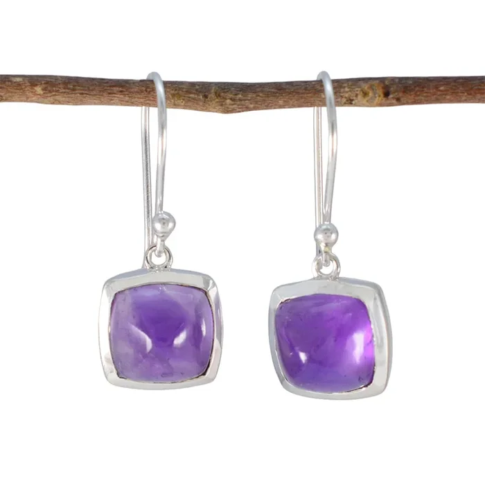 Amethyst Russian Hina Solitaire Dangle Purple 925 Silver Earring