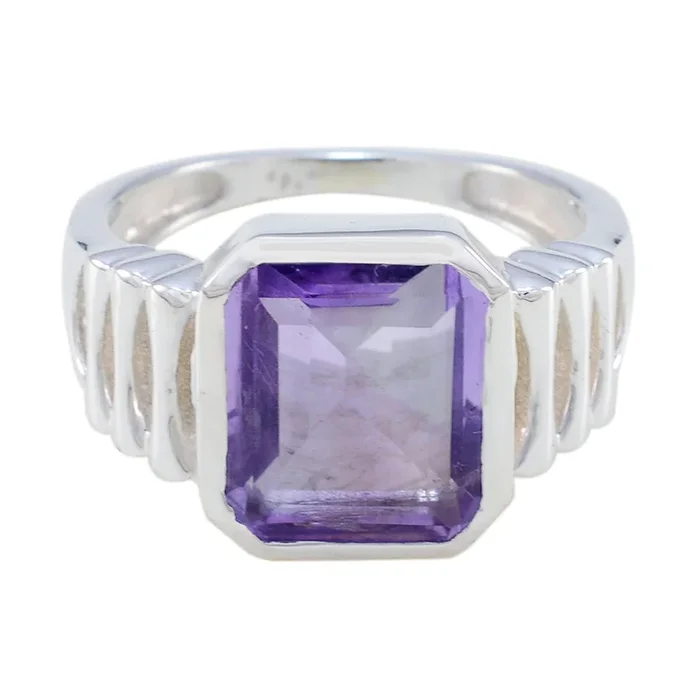 Amethyst Solitaire African 925 Silver Purple Gemstone Mid-weight Signet Ring Jewellery