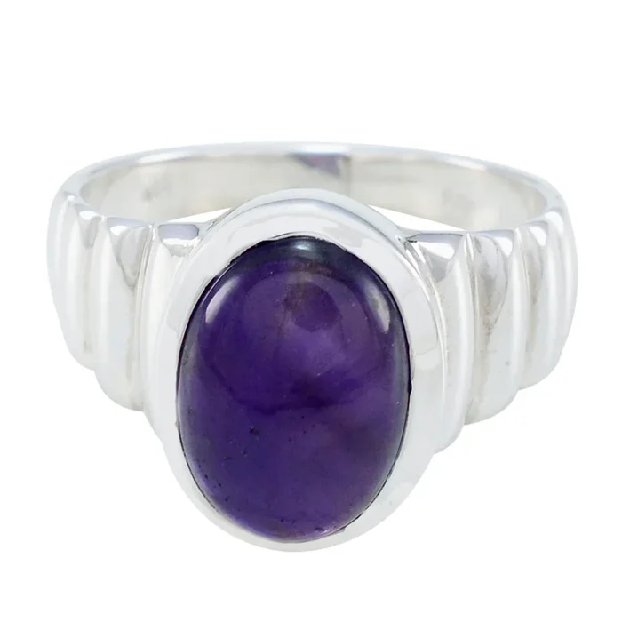 Amethyst Solitaire African Silver Purple Gems Classic Feminine Ring Jewellery