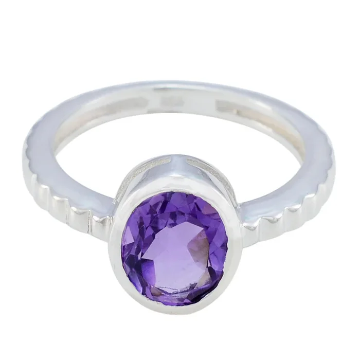 Amethyst Solitaire African Sterling Silver Purple Gemstones Featherlight Boho Ring Jewellery
