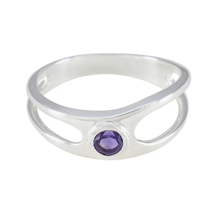 Amethyst Solitaire American 92.5 Silver Purple Gems Whisper-thin Abstract Ring Jewelry