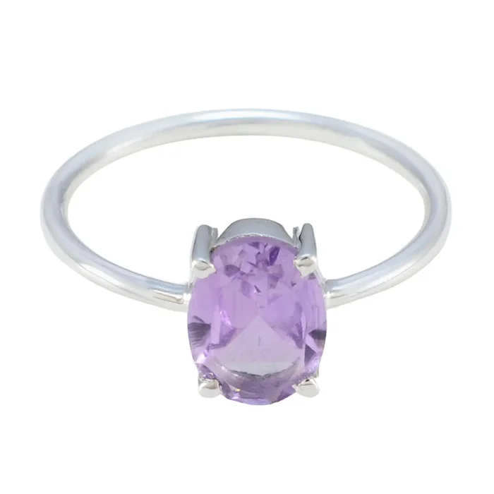Amethyst Solitaire American 925 Silver Purple Gemstone Elegant Romantic Ring Jewellery