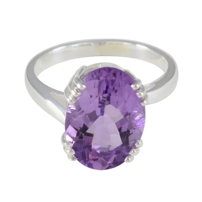 Amethyst Solitaire Egyptian 925 Silver Purple Gemstones Tiny Contemporary Ring Jewelry