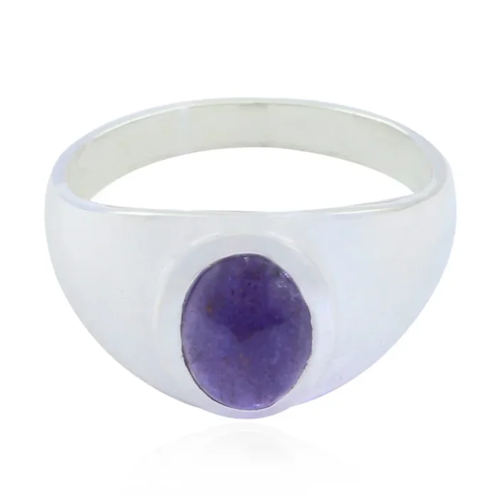 Amethyst Solitaire French Silver Purple Gems Minimal Abstract Ring Jewellery