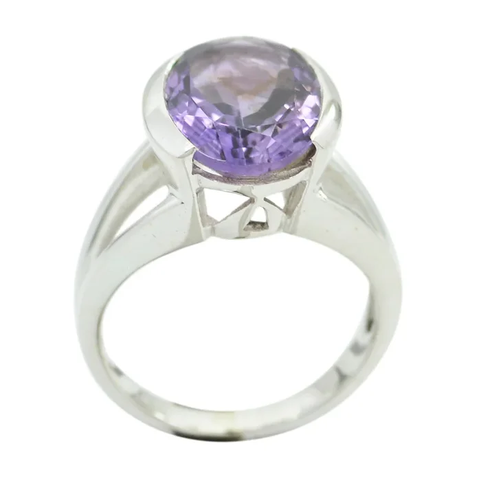 Amethyst Solitaire German 925 Silver Purple Gemstone Mid-weight Fairytale Ring Jewelry