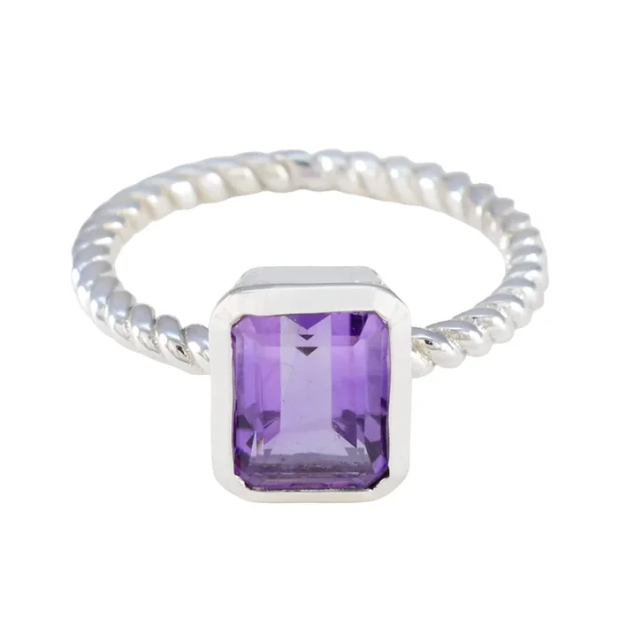 Amethyst Solitaire German Silver Purple Gems Featherlight Graceful Ring Jewelry