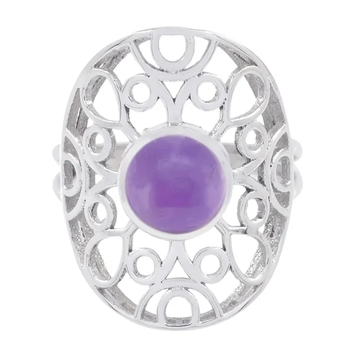 Amethyst Solitaire Italian Silver Purple Gemstones Minimal Filigree Ring Jewellery