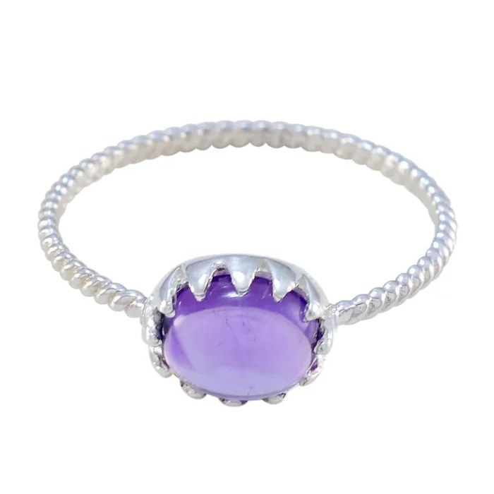 Amethyst Solitaire Korean 925 Sterling Silver Purple Gemstones Elegant Twist Ring Jewellery