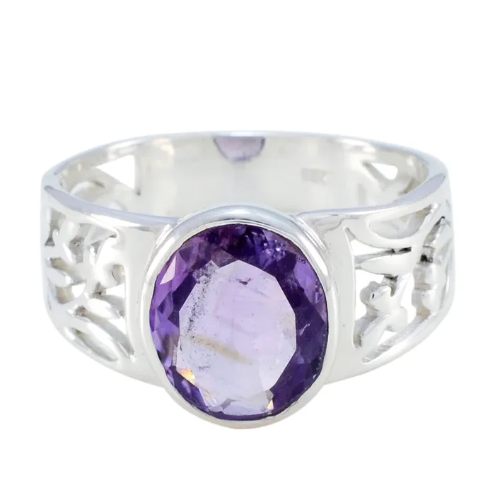 Amethyst Solitaire Latin American Sterling Silver Purple Gemstone Eye-catching Filigree Ring Jewellery