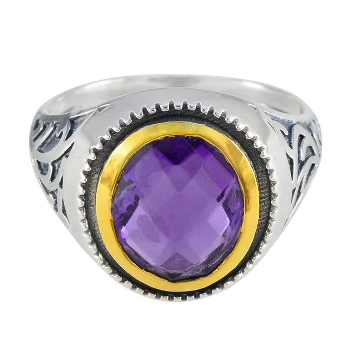 Amethyst Solitaire Mexican Sterling Silver Purple Gemstone Eye-catching Filigree Ring Jewellery