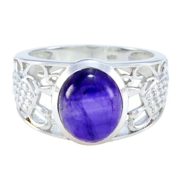 Amethyst Solitaire Middle Eastern Silver Purple Gemstones Mid-weight Filigree Ring Jewelry