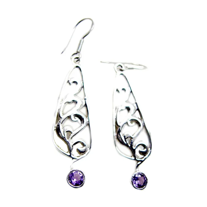 Amethyst Spanish Genesis Solitaire Dangle Purple 92.5 Silver Earring