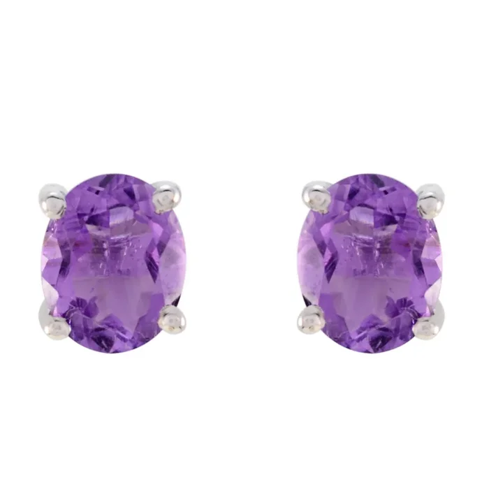 Amethyst Spanish Hana Solitaire Stud Purple 925 Silver Earring