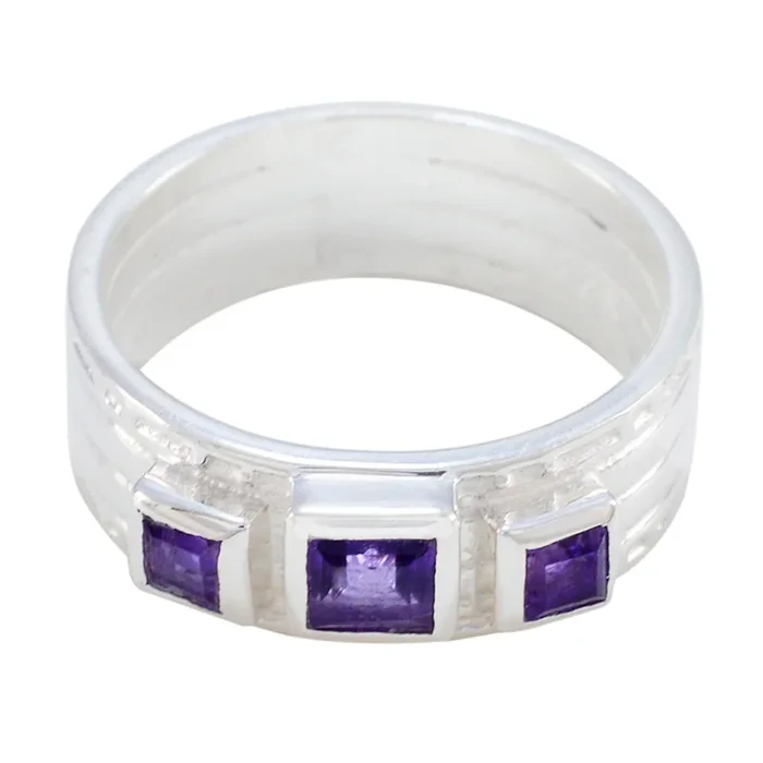 Amethyst Trilogy Moroccan 925 Sterling Silver Purple Gems Eye-catching Boho Band Jewelry