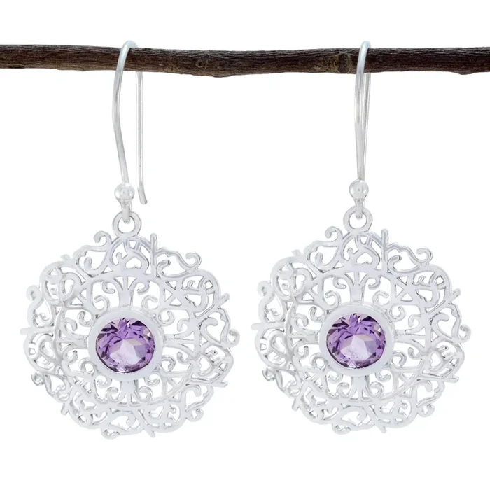 Amethyst Turkish Lucy Solitaire Dangle Purple 925 Silver Earring