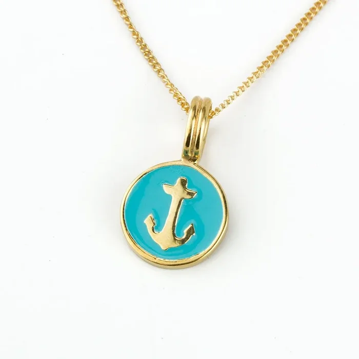 Anchor Badge Necklace – Gold & Aqua – FINAL SALE