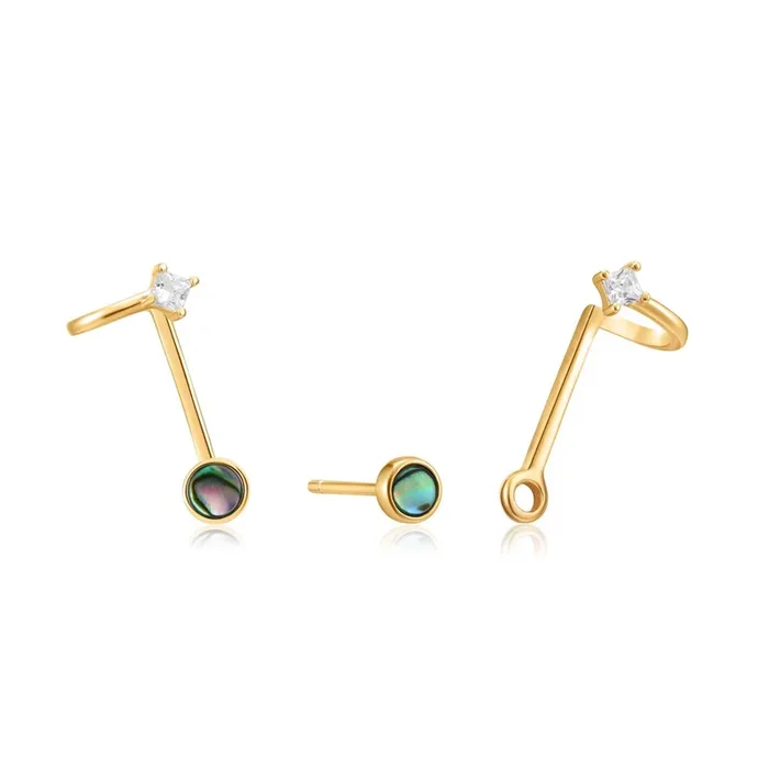 Ania Haie Gold Plated Sterling Silver Tidal Ablone Double Stud Earrings