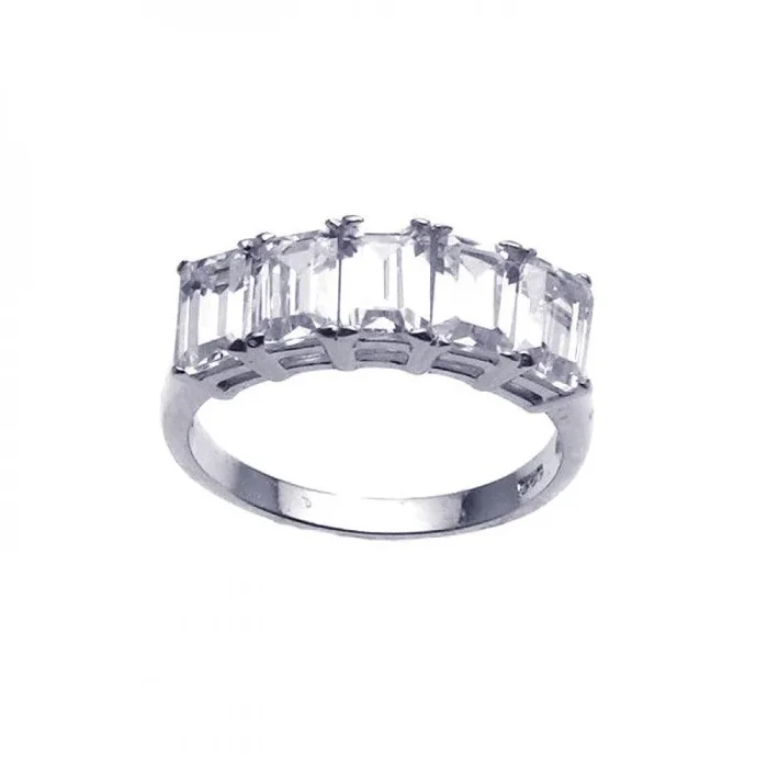 Anillo baguette transparente con 5 circonitas cúbicas en plata 925 rodiada – STR00636