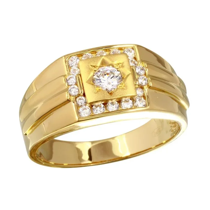 Anillo cuadrado de plata de ley 925 bañado en oro de ley con circonitas para hombre – GMR00240GP