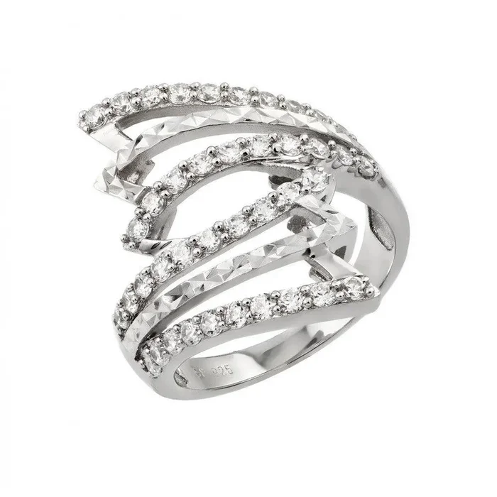 Anillo CZ con diseño de filigrana y incrustaciones chapadas en rodio de plata 925 – STR00940