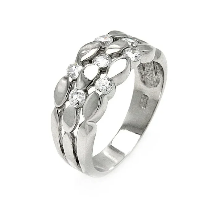 Anillo de 3 hileras de circonita transparente bañado en rodio de plata 925 – BGR00480